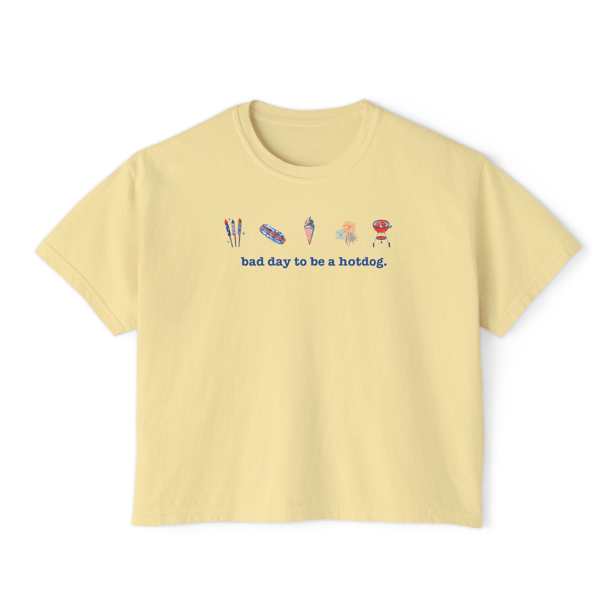 Bad Day to Be a Hotdog Boxy Tee — Cute Kawaii Snack Graphic Women's Shirt