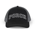 Porch Snapback Trucker Hat — Casual Mesh Baseball Cap with 'PORCH' Arch Logo