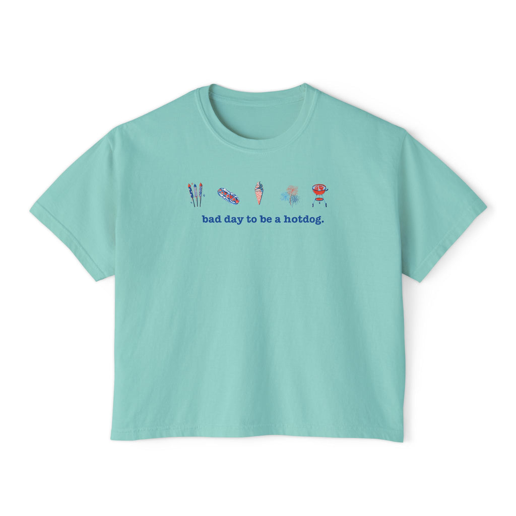 Bad Day to Be a Hotdog Boxy Tee — Cute Kawaii Snack Graphic Women's Shirt