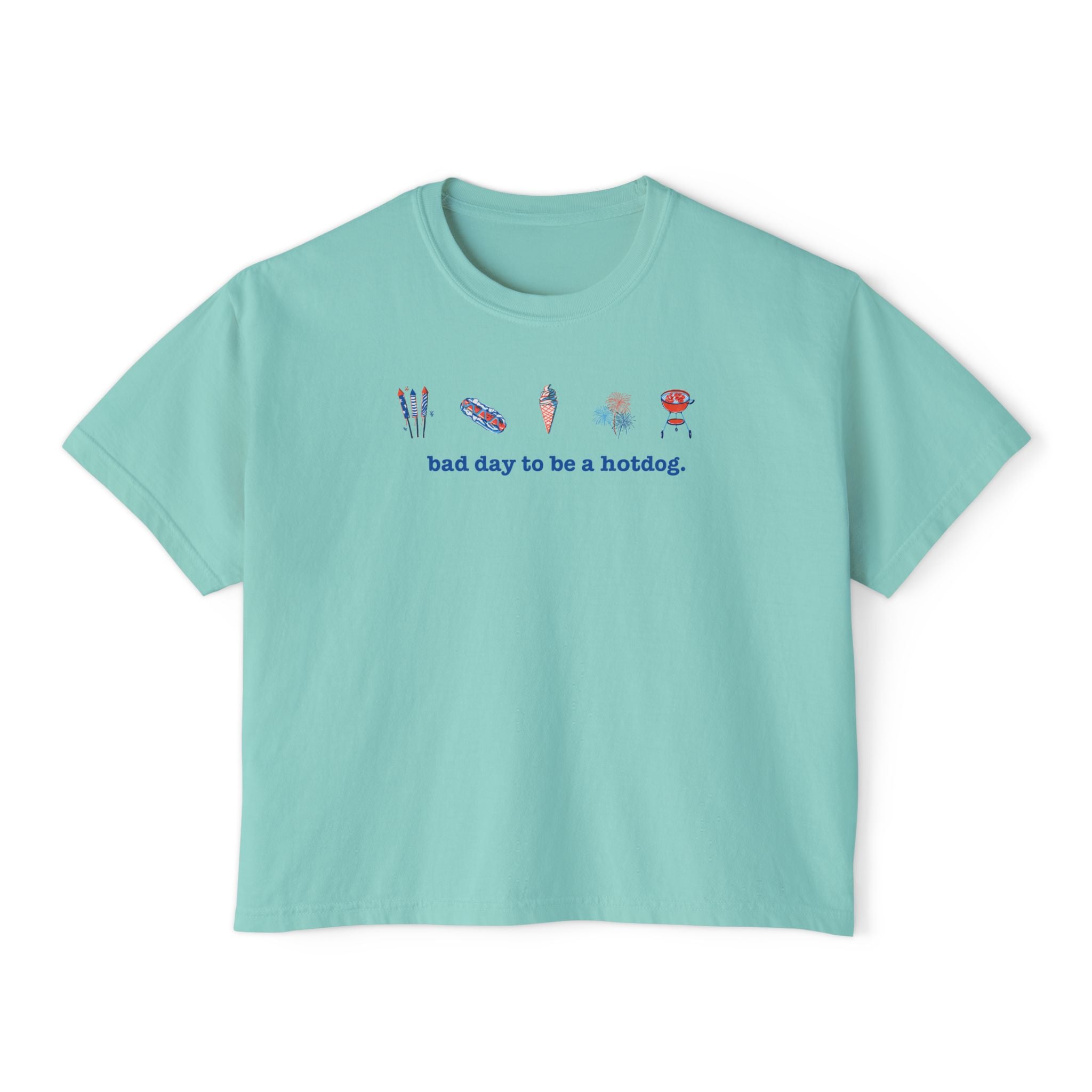Bad Day to Be a Hotdog Boxy Tee — Cute Kawaii Snack Graphic Women's Shirt